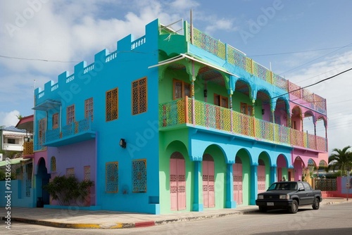 Fotografie, Tablou Vibrant Honduran building frontage. Generative AI