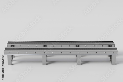 3D Empty conveyor belt or Boxes or conveyor roller isolated on white background transparent background. Logistics and Factory Concept. 3d rendering.