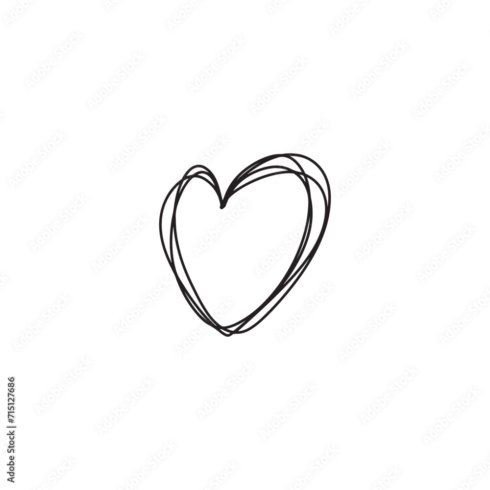 Hand drawn vector simple illustration of the heart in sketch vintage doodle style. Concept of love, happy Saint Valentines day, relations, lovely. Tangled, grumpy line drawing.