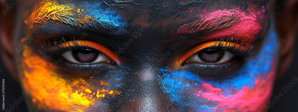Multicolored Face Paint, Portrait of a Man With Vibrant Colors