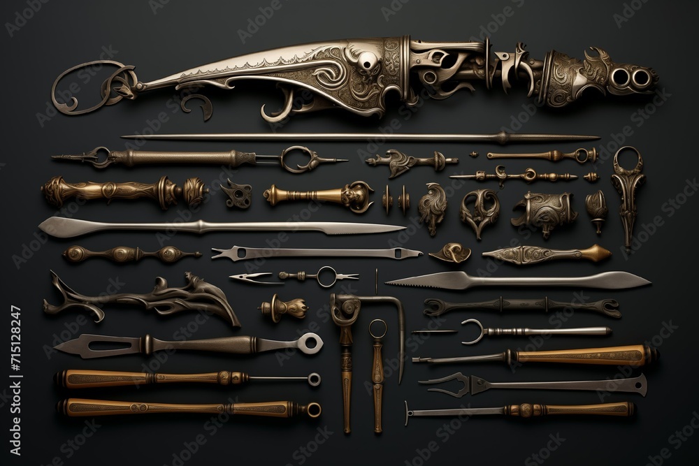 Fototapeta premium tools layout on the table top view