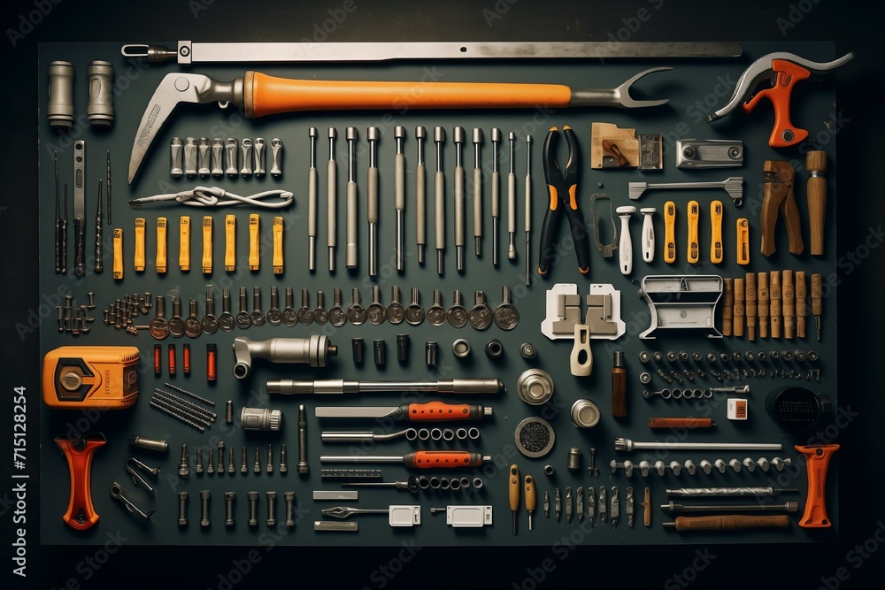 tools layout on the table top view tools layout on the table top view