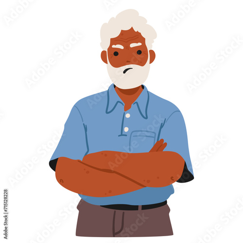 Senior Man With Furrowed Brow And Piercing Gaze Reveal His Displeasure, While Crossed Arms Convey Frustration