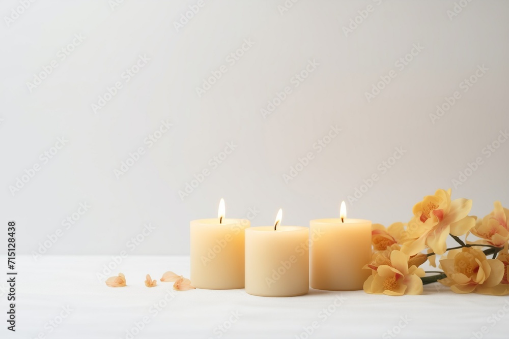 white candles on the right, white background, space 2/3 for text white candles on the right, white background, space 2/3 for text