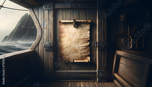 Parchemin sur une porte en bois photo