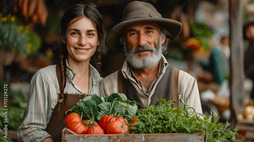 farmer couple holding a crate of vegetables in a market. person holding a basket of vegetables farmer couple holding a crate of vegetables in a market. person holding a basket of vegetables