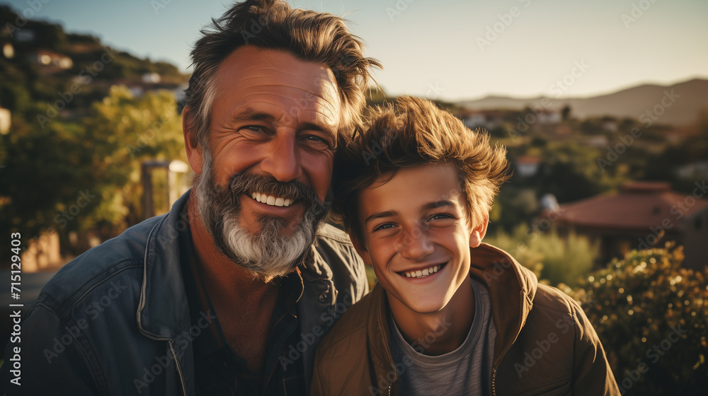 Portrait of family relations on the house background. Concept of happy family Portrait of family relations on the house background. Concept of happy family