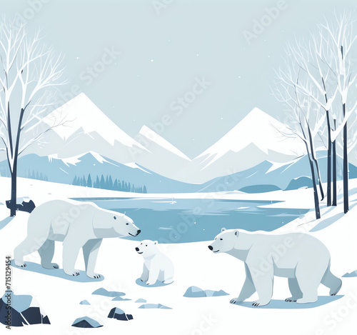 winter  snow  ice and polar bears used for greeting cards  posters  or social media