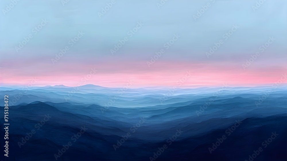 Sunset on the mountain in canvas painting style