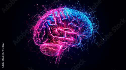 AI generated illustration of a brain with intricate patterns on dark background