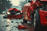 Car accident scene with damaged vehicles