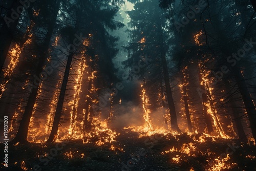 Burning trees in the forest