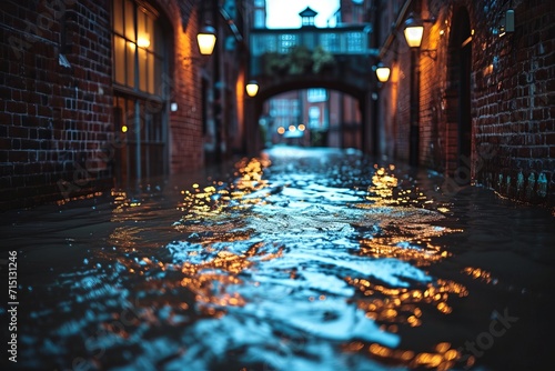 Flooded streets and submerged buildings
