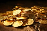 Pile of gold coins. Gold coins pile. Generative AI
