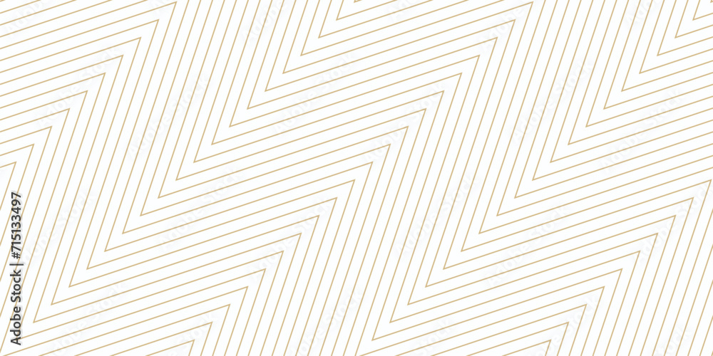 Golden zigzag lines seamless pattern. Vector texture with thin diagonal zig zag, stripes, chevron. Gold and white abstract geometric background. Simple minimal ornament. Repeating geo design - obrazy, fototapety, plakaty 