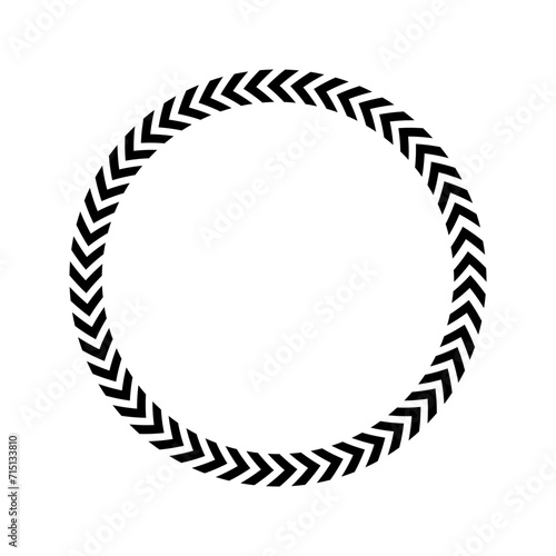 Chevron arrows circle. Round ornament with repeated V shaped stripes isolated on white background. Striped ring shape. Circular path with military, caution, movement signs. Vector flat illustration