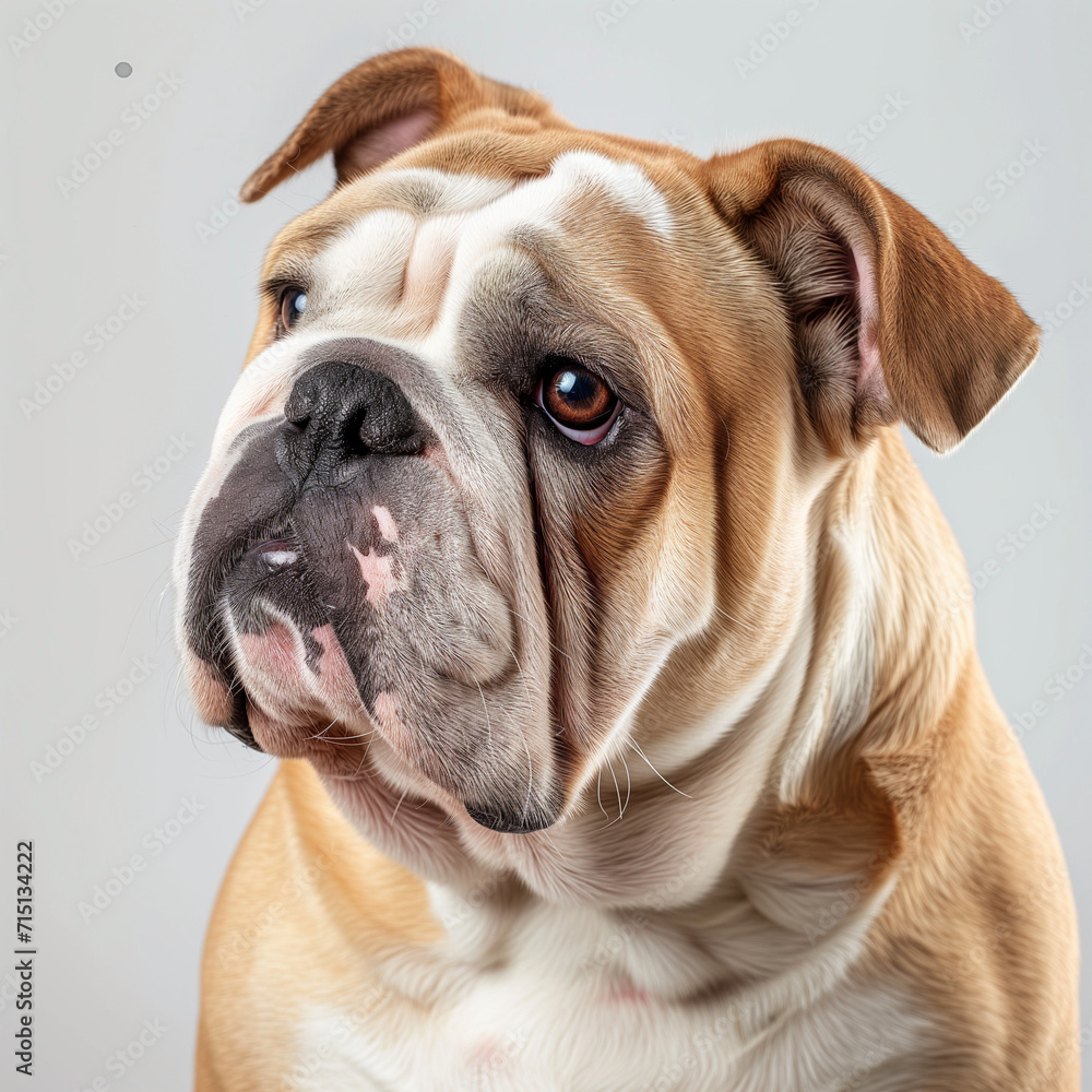 White French Bulldog Face Face Profile Shot Looking , Three Quarter View White Background