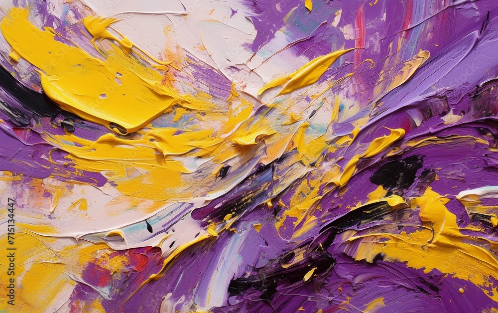 Abstract painting background of purple and yellow colors in impasto style
