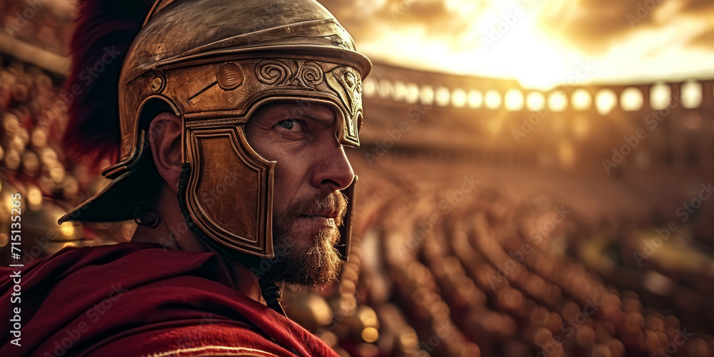 Ancient roman commander with his army in the arena preparing for war. - obrazy, fototapety, plakaty 