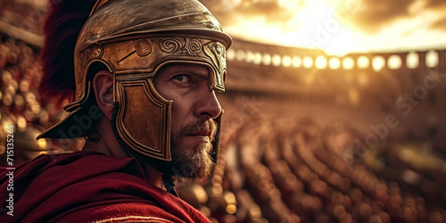 Photo Ancient roman commander with his army in the arena preparing for war