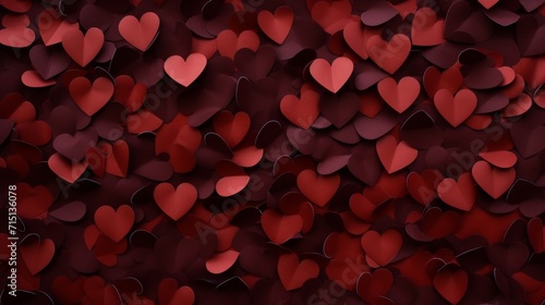 Red hearts forming patterned background, overlapping, with dark, subtle light. photo