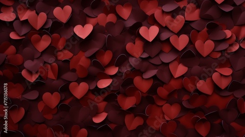 Red hearts forming patterned background, overlapping, with dark, subtle light.