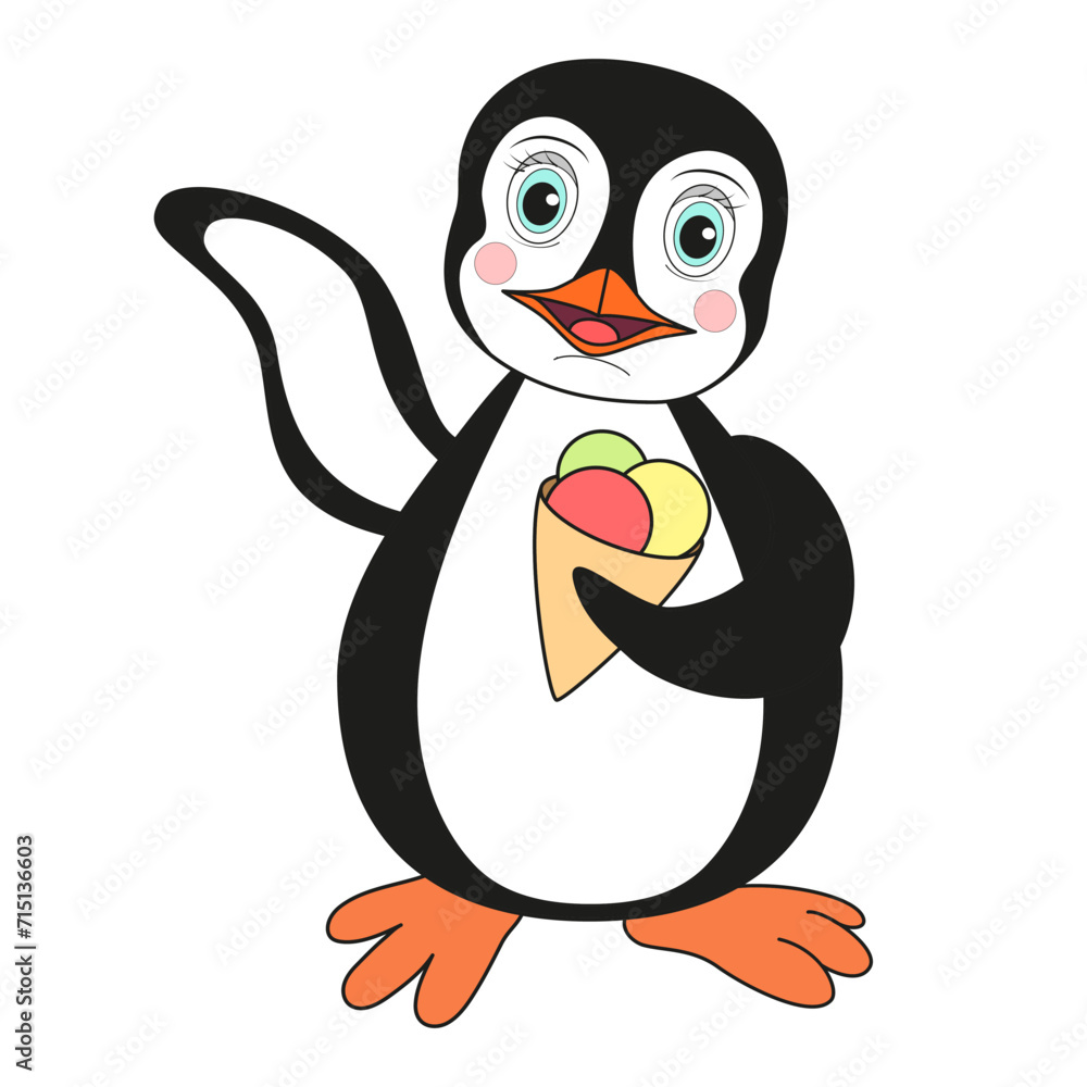 Fototapeta premium Cute penguin cartoon waving. Vector illustration.