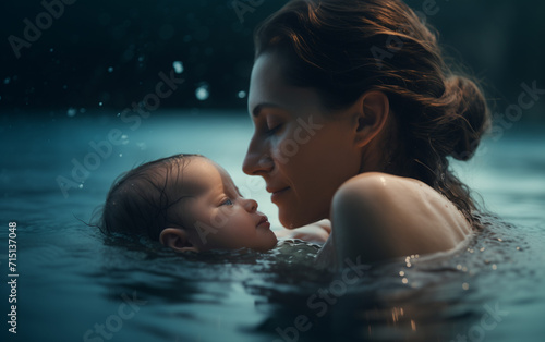 Empowering image capturing the serenity and beauty of giving birth in water