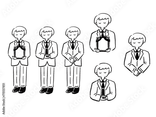 喪服の男性　全身　手描き風線画イラストセット	