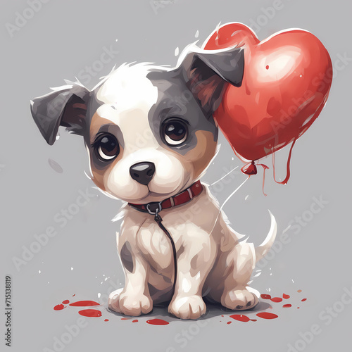 valentine’s day and mother’s day celebration, heart balloons for mother’s day, illustration of valentine’s day dogs, dog of valentine’s day, love illustration, cute and adorable puppy