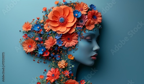 A female face surrounded by flowers and leaves. International Women's Day Concept © foto.katarinka