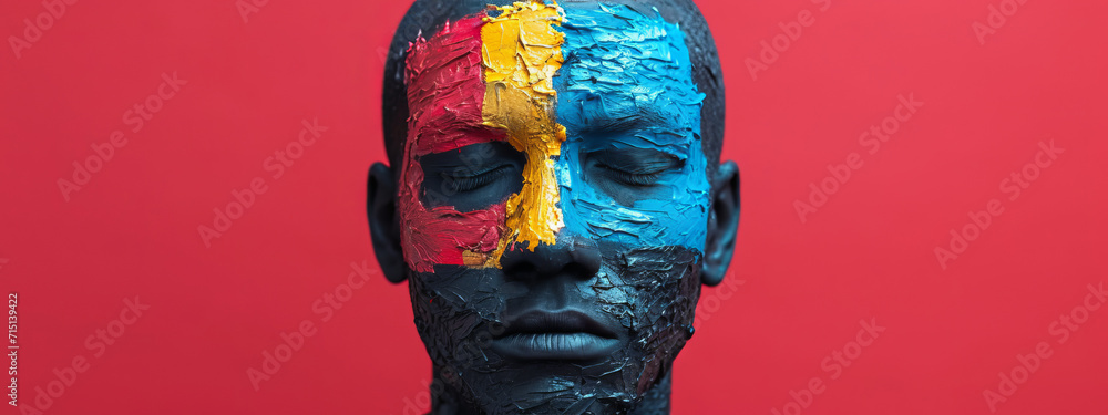 Man With Painted Face on Red Background