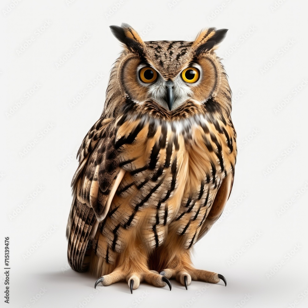 Naklejka premium Great Horned Owl perched on a tree branch in the wild