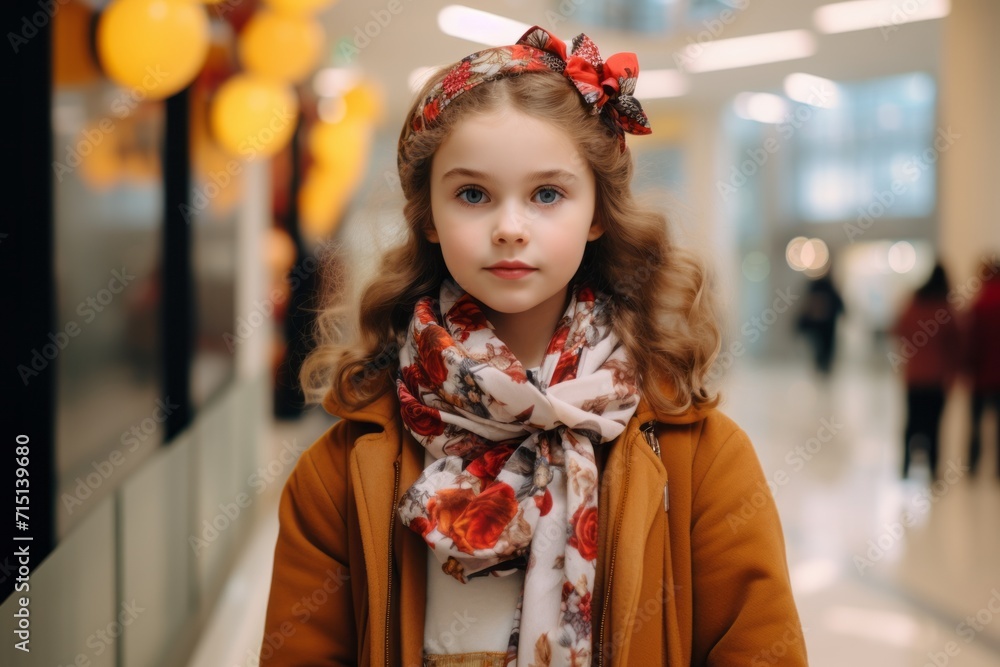 Portrait of a little girl in a beige coat and a red bandana. Portrait of a little girl in a beige coat and a red bandana.