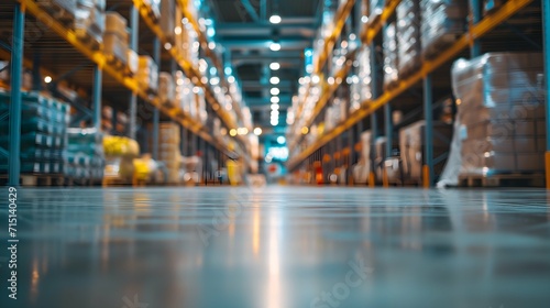 Blurred image of warehouse. This is a freight transportation and distribution warehouse. Industrial and industrial background