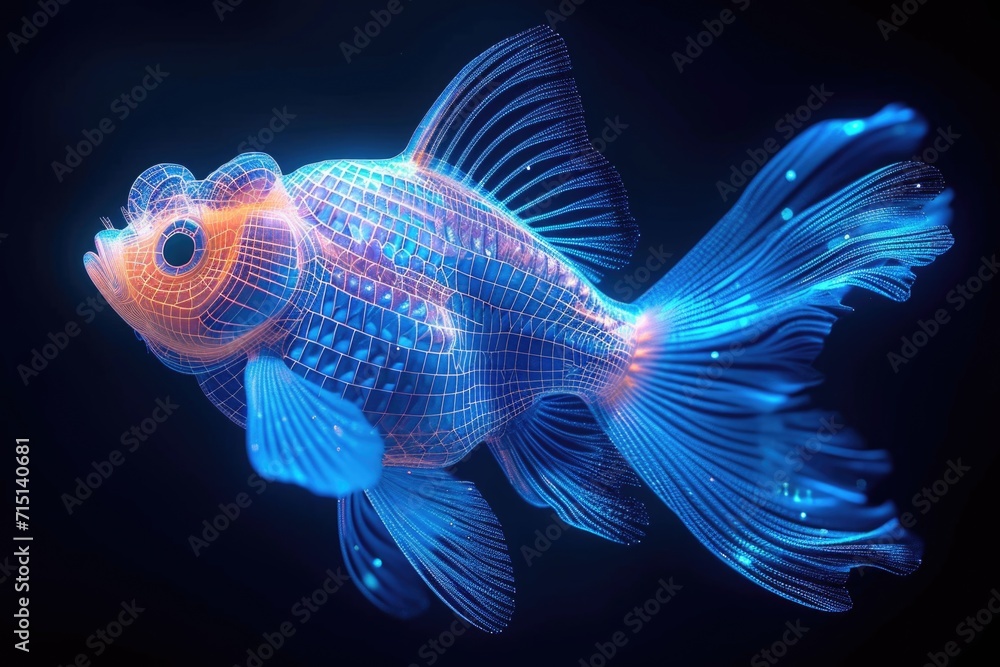 A fish that is glowing in the dark. Artificial glowing object, concept for a software visualization. A fish that is glowing in the dark. Artificial glowing object, concept for a software visualization.