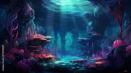 Underwater ocean background, Fantasy scenery of underwater coral reef background of deep ocean sea image
