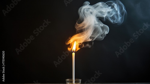 A single candle standing tall, with the smoke from its extinguished wick slowly spreading out and engulfing the frame.