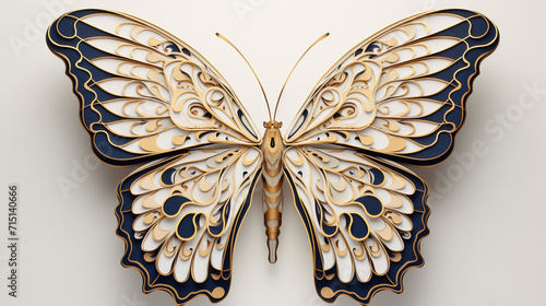 3D illustration of a multicolor beautiful butterfly on white background ai generative image photo