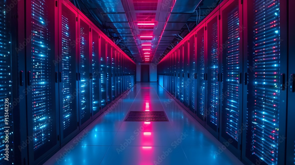 servers and racks in a datacenter. blue binary background. background with lines. data network servers and racks in a datacenter. blue binary background. background with lines. data network