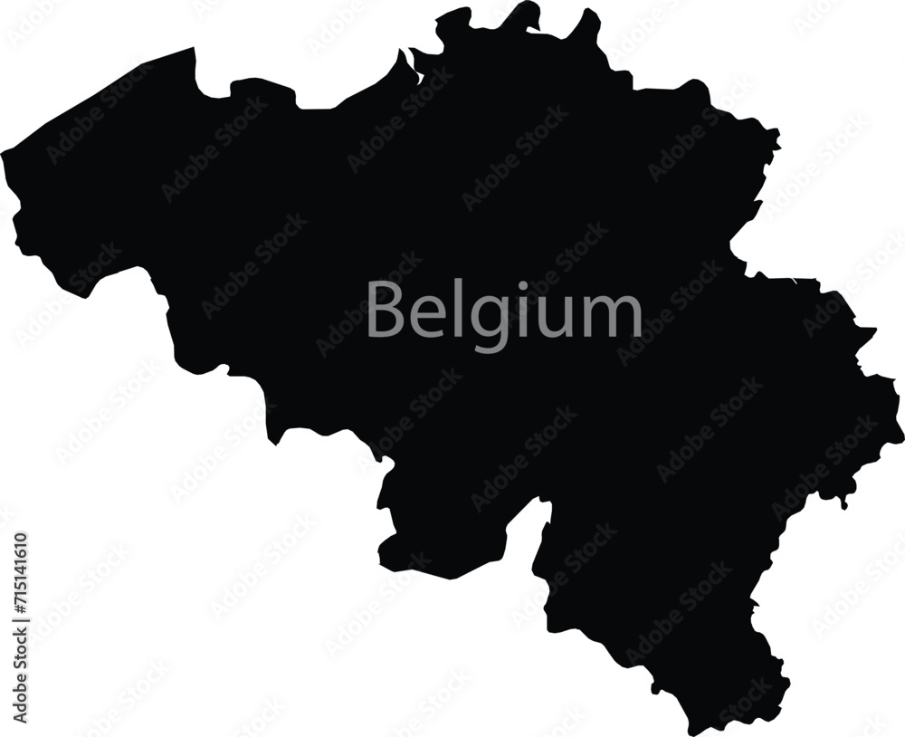 Black map of Belgium with the inscription of the name of the country inside map
