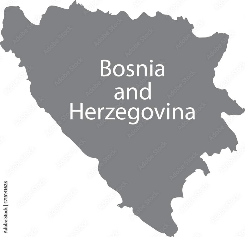 Gray map of Bosnia and Herzegovina with the inscription of the name of the country inside map