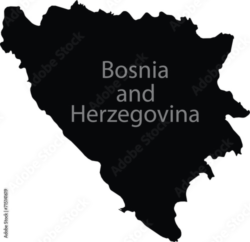 Black map of Bosnia and Herzegovina with the inscription of the name of the country inside map