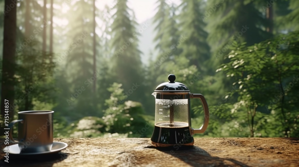 Coffee making while stopping for a break in a nature Ai Generative Coffee making while stopping for a break in a nature Ai Generative
