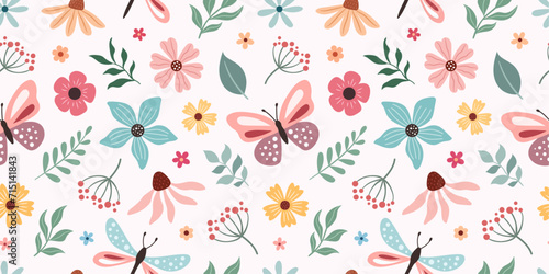 Spring-summer pattern with butterflies and flowers