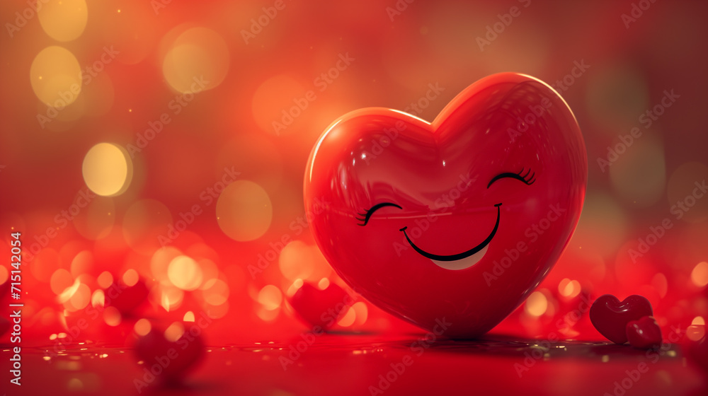 Cute smiling heart on red background. Valentine's Day. Cute smiling heart on red background. Valentine's Day.
