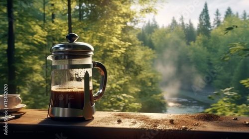 Coffee making while stopping for a break in a nature Ai Generative