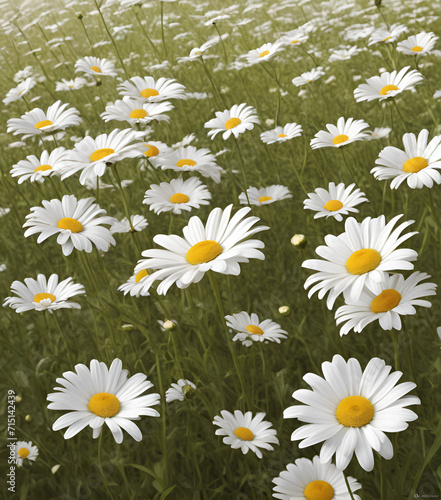 The landscape of white daisy blooms in a field