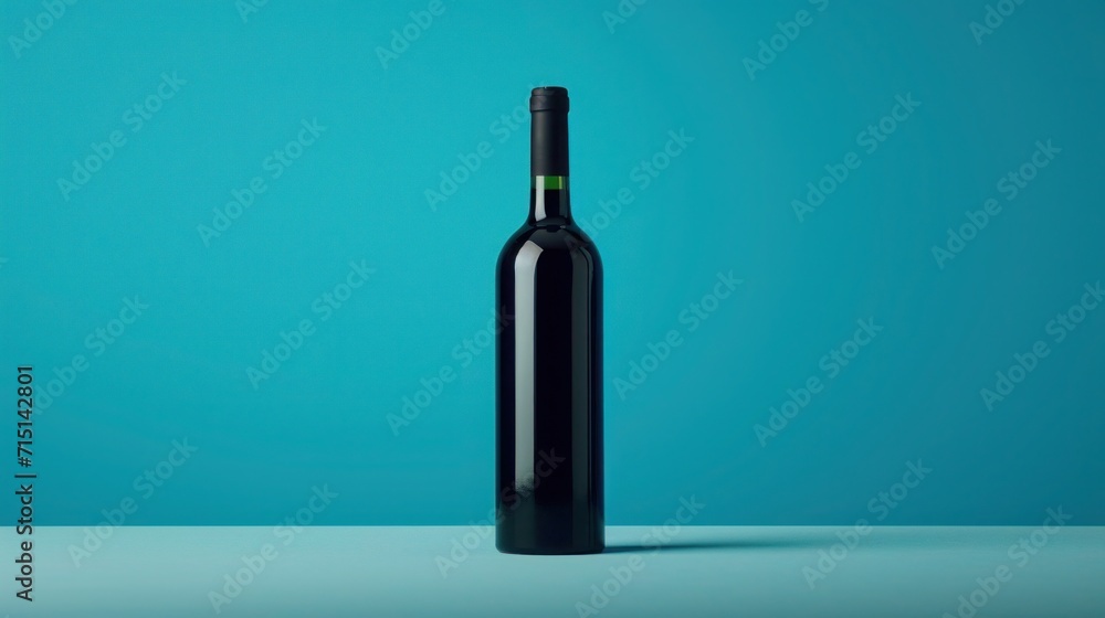 A wine bottle basked in a blue spotlight, creating a moody ambiance and highlighting the beverage's elegance, perfect for a tranquil tasting experience. A wine bottle basked in a blue spotlight, creating a moody ambiance and highlighting the beverage's elegance, perfect for a tranquil tasting experience.