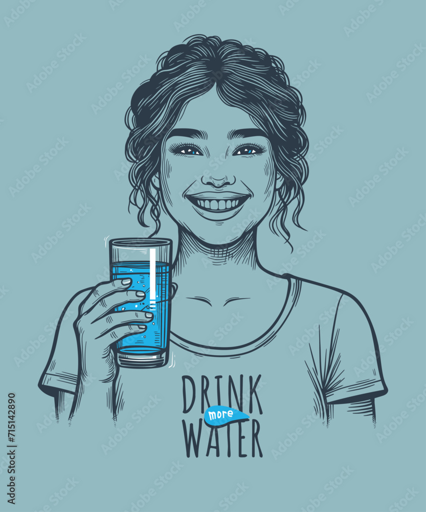 Drink water. Vector illustration of a young woman drinking water. Drink water. Vector illustration of a young woman drinking water.